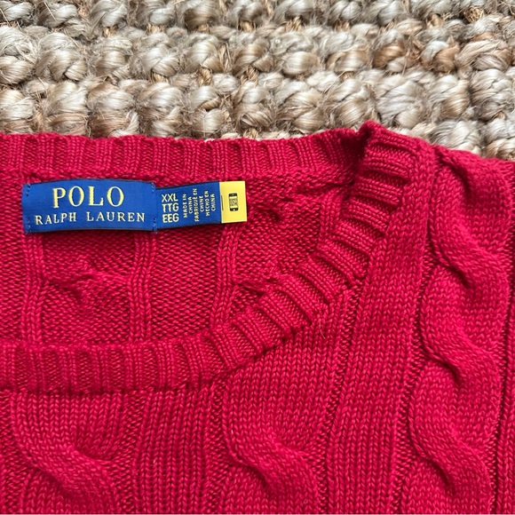 Polo Ralph Lauren Red Cable Knit Sweater (2XL) Mens - Picture 3 of 6